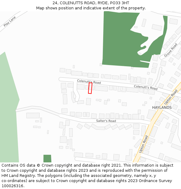 24, COLENUTTS ROAD, RYDE, PO33 3HT: Location map and indicative extent of plot