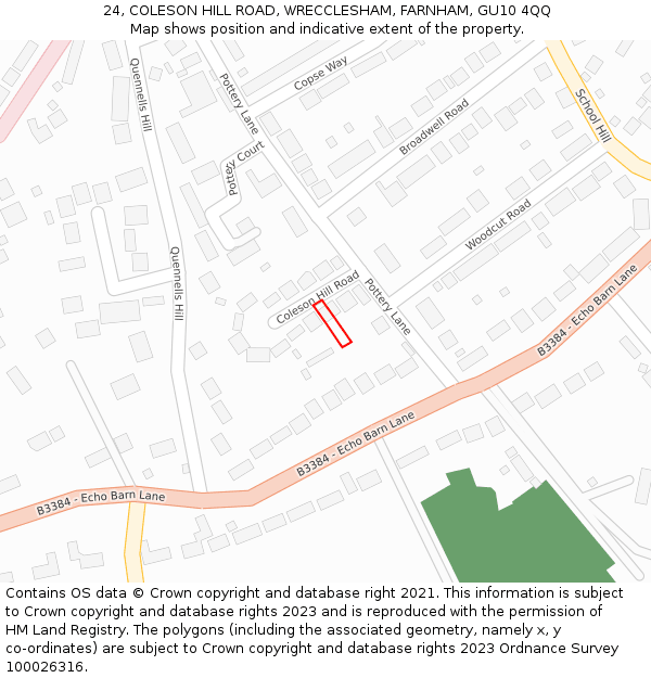 24, COLESON HILL ROAD, WRECCLESHAM, FARNHAM, GU10 4QQ: Location map and indicative extent of plot
