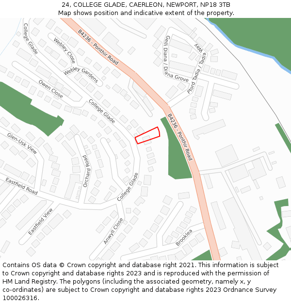 24, COLLEGE GLADE, CAERLEON, NEWPORT, NP18 3TB: Location map and indicative extent of plot