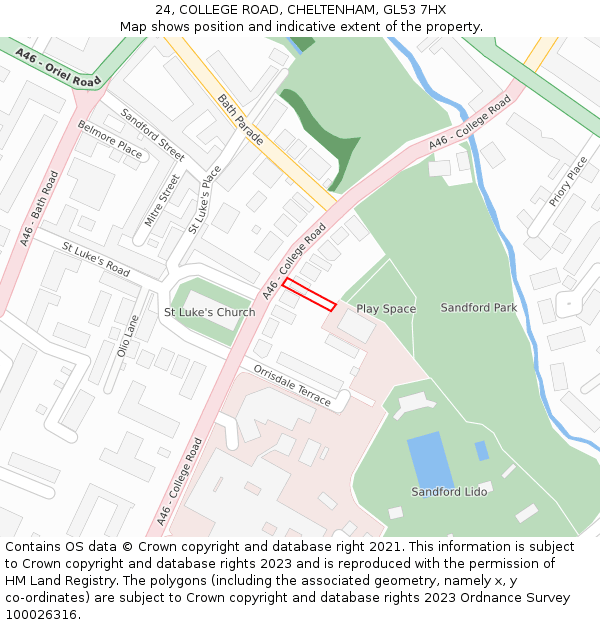 24, COLLEGE ROAD, CHELTENHAM, GL53 7HX: Location map and indicative extent of plot