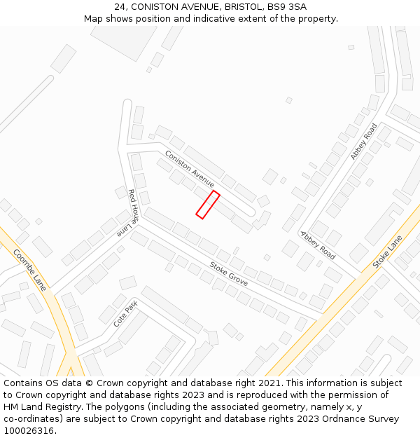 24, CONISTON AVENUE, BRISTOL, BS9 3SA: Location map and indicative extent of plot