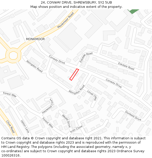 24, CONWAY DRIVE, SHREWSBURY, SY2 5UB: Location map and indicative extent of plot