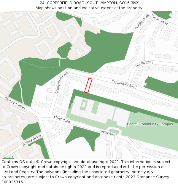 24, COPPERFIELD ROAD, SOUTHAMPTON, SO16 3NX: Location map and indicative extent of plot