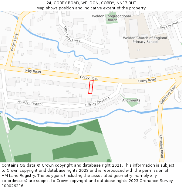 24, CORBY ROAD, WELDON, CORBY, NN17 3HT: Location map and indicative extent of plot