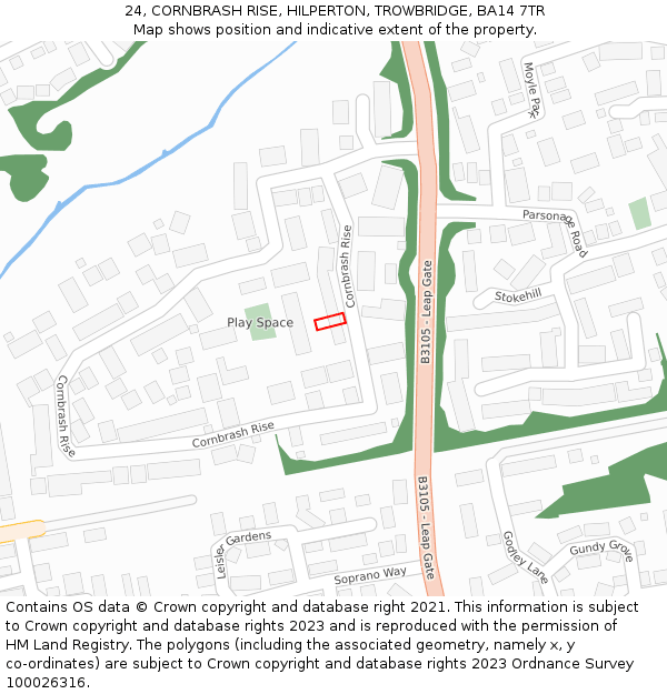 24, CORNBRASH RISE, HILPERTON, TROWBRIDGE, BA14 7TR: Location map and indicative extent of plot