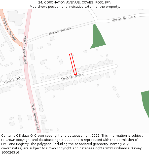 24, CORONATION AVENUE, COWES, PO31 8PN: Location map and indicative extent of plot