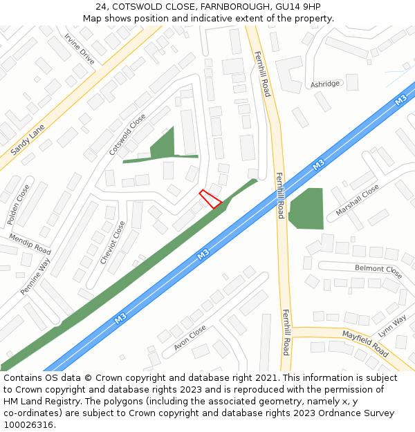 24, COTSWOLD CLOSE, FARNBOROUGH, GU14 9HP: Location map and indicative extent of plot