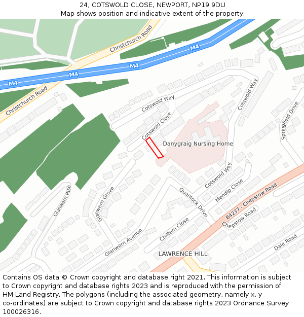 24, COTSWOLD CLOSE, NEWPORT, NP19 9DU: Location map and indicative extent of plot