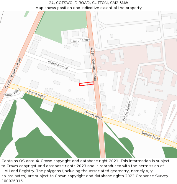 24, COTSWOLD ROAD, SUTTON, SM2 5NW: Location map and indicative extent of plot