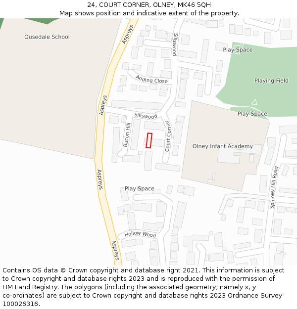 24, COURT CORNER, OLNEY, MK46 5QH: Location map and indicative extent of plot