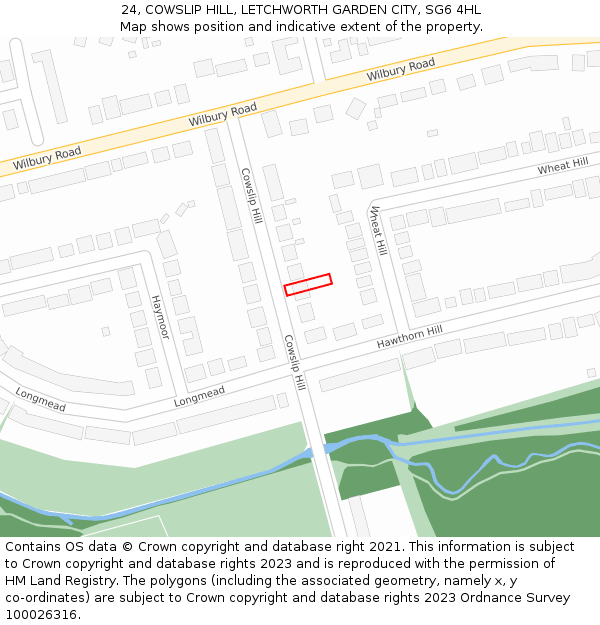 24, COWSLIP HILL, LETCHWORTH GARDEN CITY, SG6 4HL: Location map and indicative extent of plot