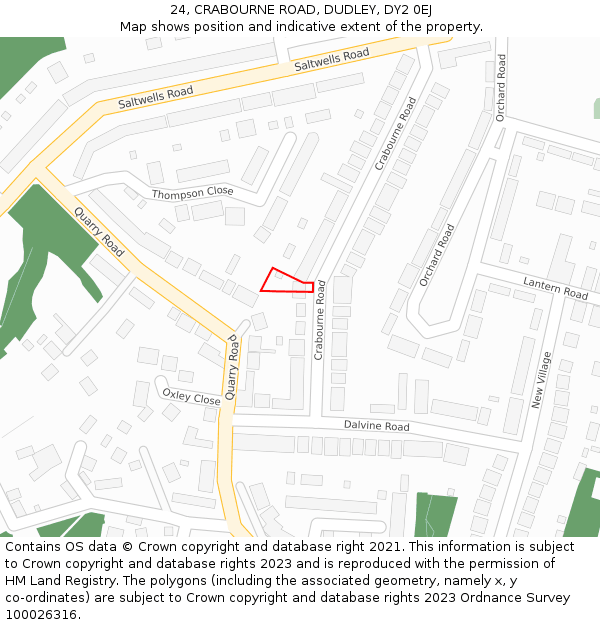 24, CRABOURNE ROAD, DUDLEY, DY2 0EJ: Location map and indicative extent of plot