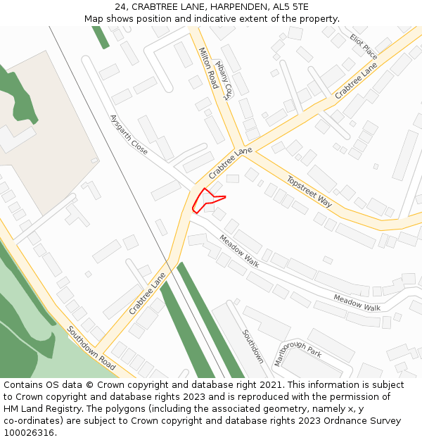 24, CRABTREE LANE, HARPENDEN, AL5 5TE: Location map and indicative extent of plot