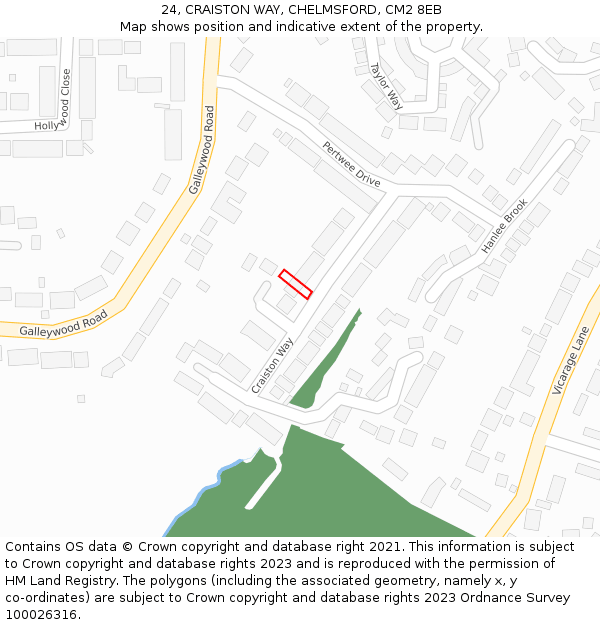 24, CRAISTON WAY, CHELMSFORD, CM2 8EB: Location map and indicative extent of plot