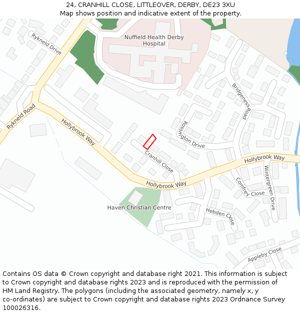 24, CRANHILL CLOSE, LITTLEOVER, DERBY, DE23 3XU: Location map and indicative extent of plot
