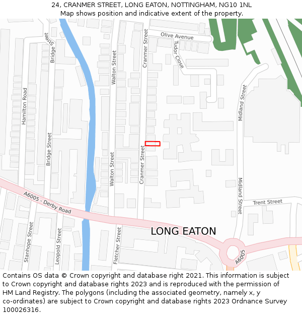 24, CRANMER STREET, LONG EATON, NOTTINGHAM, NG10 1NL: Location map and indicative extent of plot