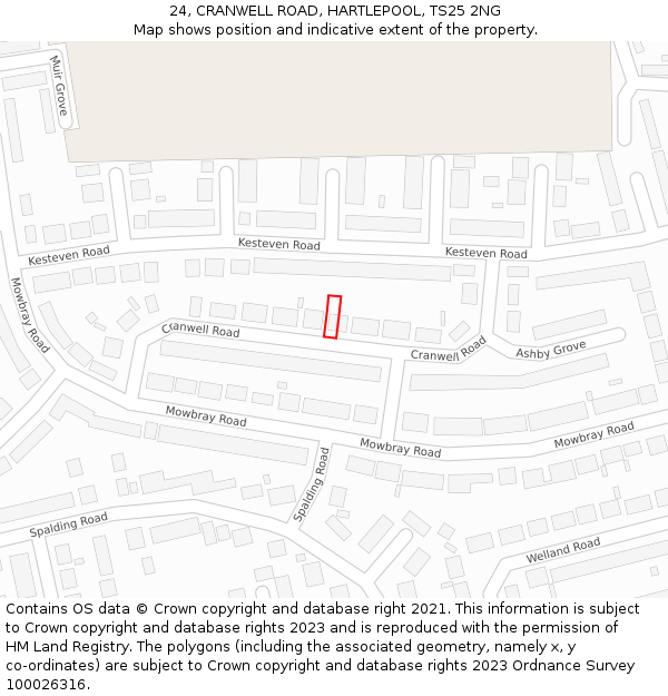 24, CRANWELL ROAD, HARTLEPOOL, TS25 2NG: Location map and indicative extent of plot