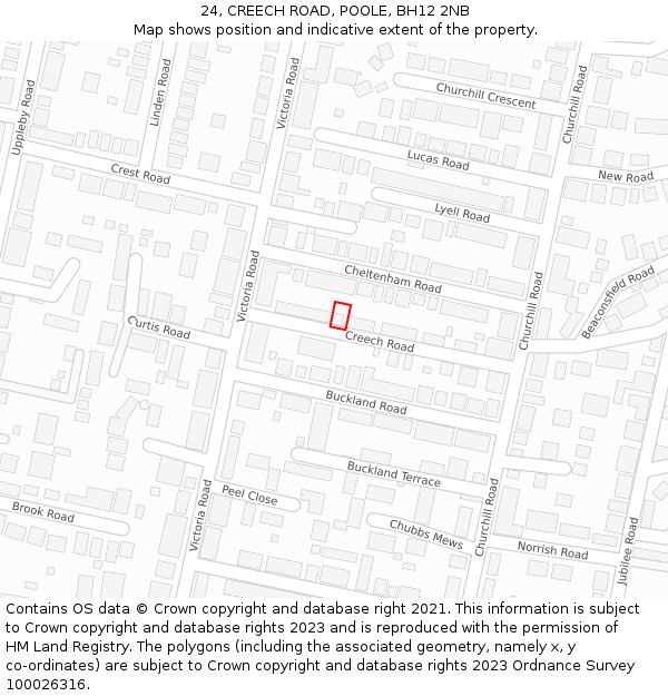 24, CREECH ROAD, POOLE, BH12 2NB: Location map and indicative extent of plot