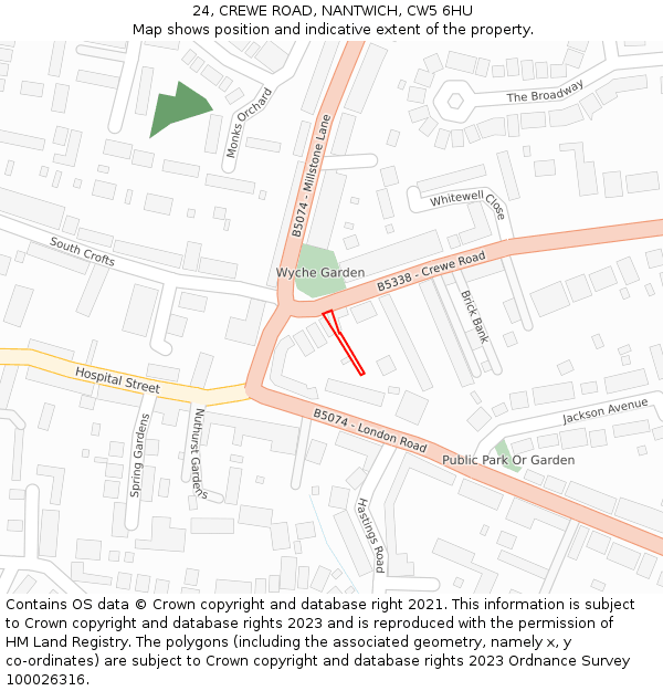 24, CREWE ROAD, NANTWICH, CW5 6HU: Location map and indicative extent of plot