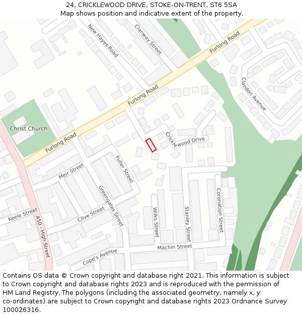 24, CRICKLEWOOD DRIVE, STOKE-ON-TRENT, ST6 5SA: Location map and indicative extent of plot