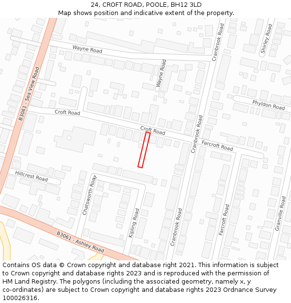 24, CROFT ROAD, POOLE, BH12 3LD: Location map and indicative extent of plot