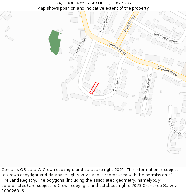 24, CROFTWAY, MARKFIELD, LE67 9UG: Location map and indicative extent of plot