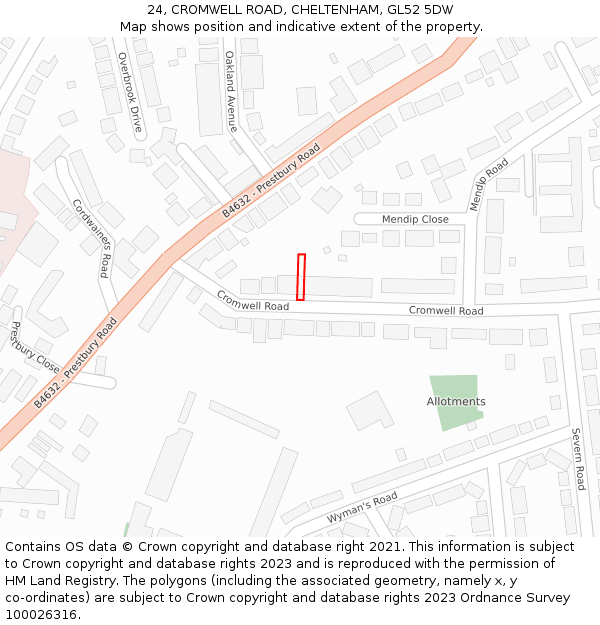 24, CROMWELL ROAD, CHELTENHAM, GL52 5DW: Location map and indicative extent of plot