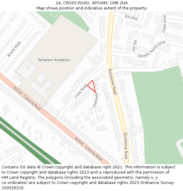 24, CROSS ROAD, WITHAM, CM8 2NA: Location map and indicative extent of plot