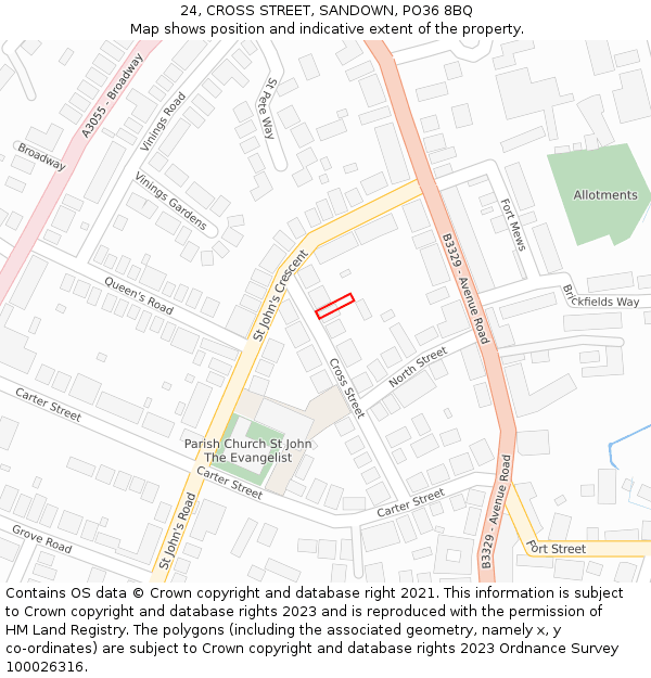 24, CROSS STREET, SANDOWN, PO36 8BQ: Location map and indicative extent of plot