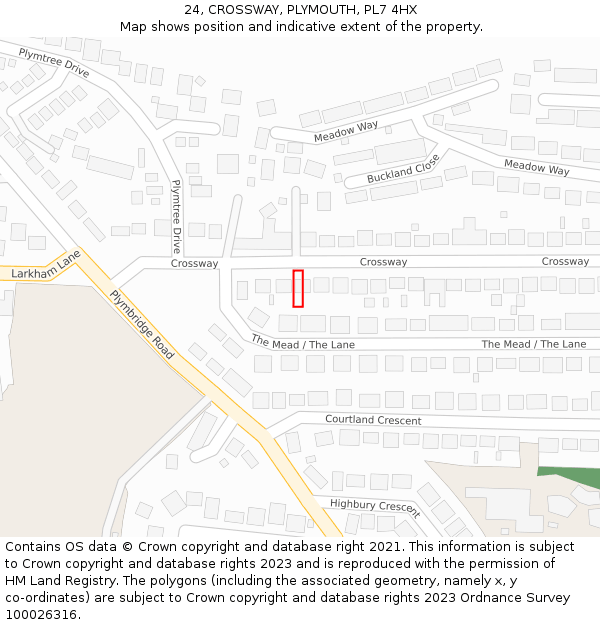 24, CROSSWAY, PLYMOUTH, PL7 4HX: Location map and indicative extent of plot