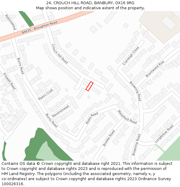 24, CROUCH HILL ROAD, BANBURY, OX16 9RG: Location map and indicative extent of plot