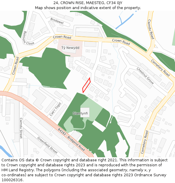 24, CROWN RISE, MAESTEG, CF34 0JY: Location map and indicative extent of plot