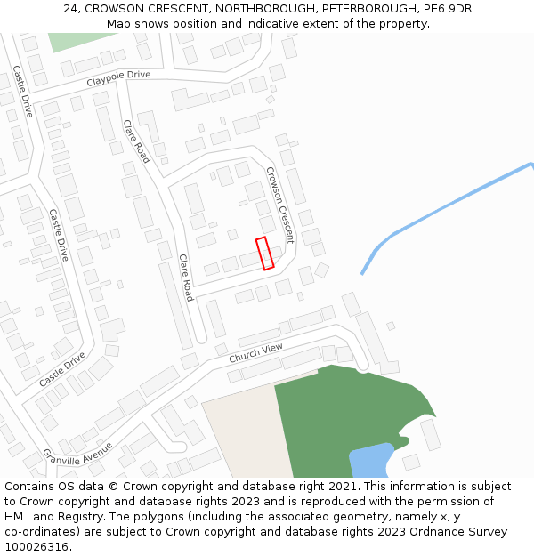 24, CROWSON CRESCENT, NORTHBOROUGH, PETERBOROUGH, PE6 9DR: Location map and indicative extent of plot