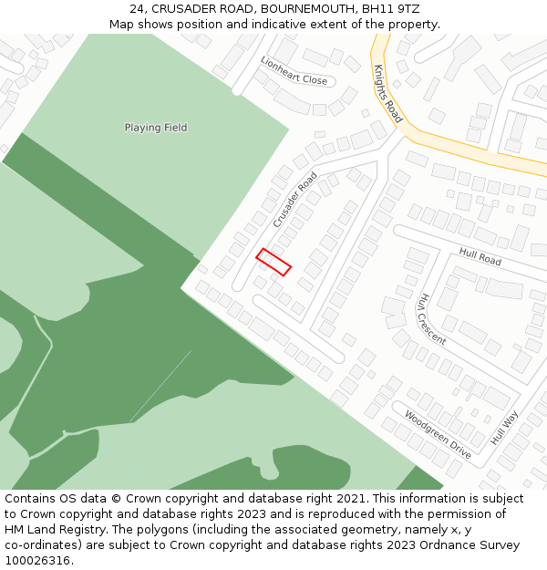24, CRUSADER ROAD, BOURNEMOUTH, BH11 9TZ: Location map and indicative extent of plot