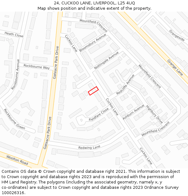 24, CUCKOO LANE, LIVERPOOL, L25 4UQ: Location map and indicative extent of plot