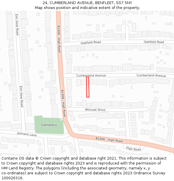 24, CUMBERLAND AVENUE, BENFLEET, SS7 5NY: Location map and indicative extent of plot