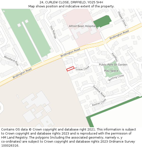 24, CURLEW CLOSE, DRIFFIELD, YO25 5HH: Location map and indicative extent of plot