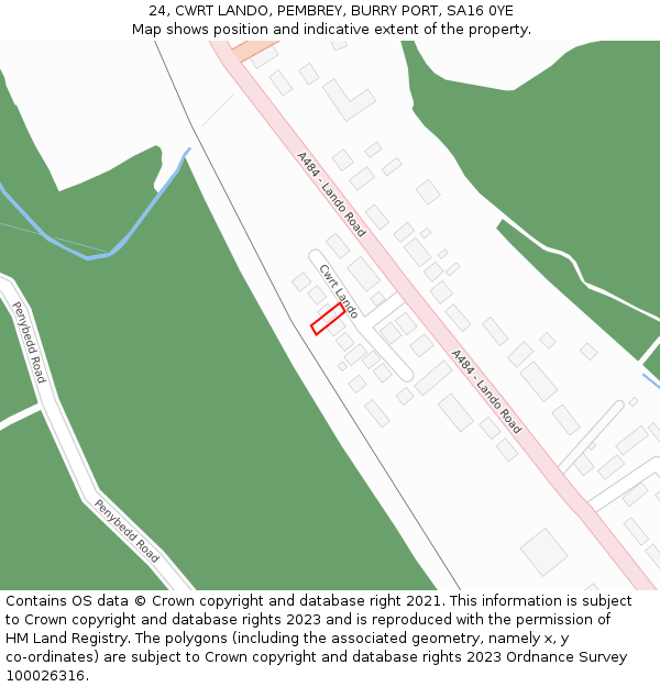 24, CWRT LANDO, PEMBREY, BURRY PORT, SA16 0YE: Location map and indicative extent of plot