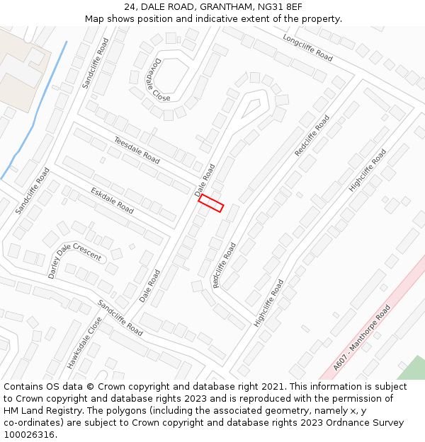 24, DALE ROAD, GRANTHAM, NG31 8EF: Location map and indicative extent of plot