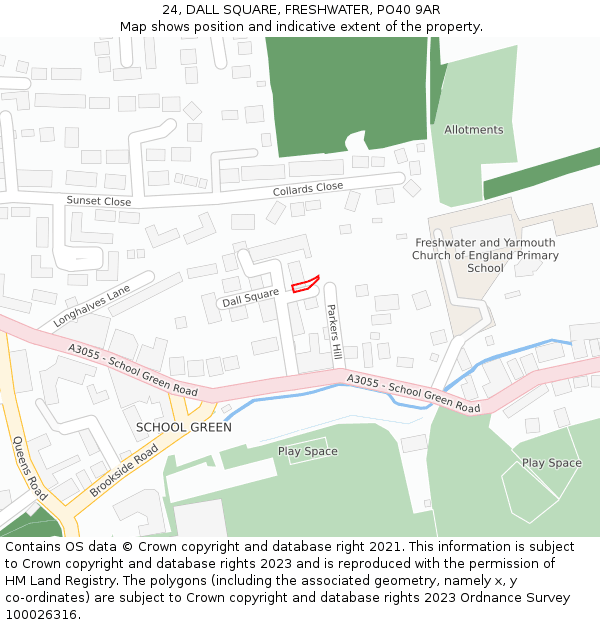 24, DALL SQUARE, FRESHWATER, PO40 9AR: Location map and indicative extent of plot