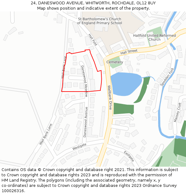 24, DANESWOOD AVENUE, WHITWORTH, ROCHDALE, OL12 8UY: Location map and indicative extent of plot