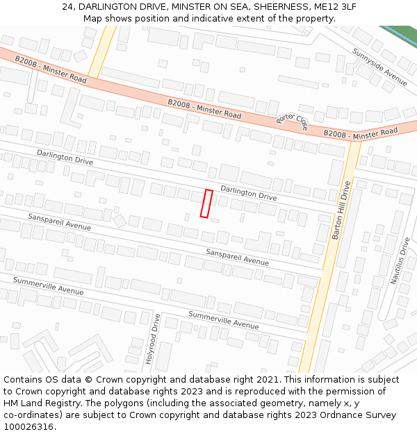 24, DARLINGTON DRIVE, MINSTER ON SEA, SHEERNESS, ME12 3LF: Location map and indicative extent of plot