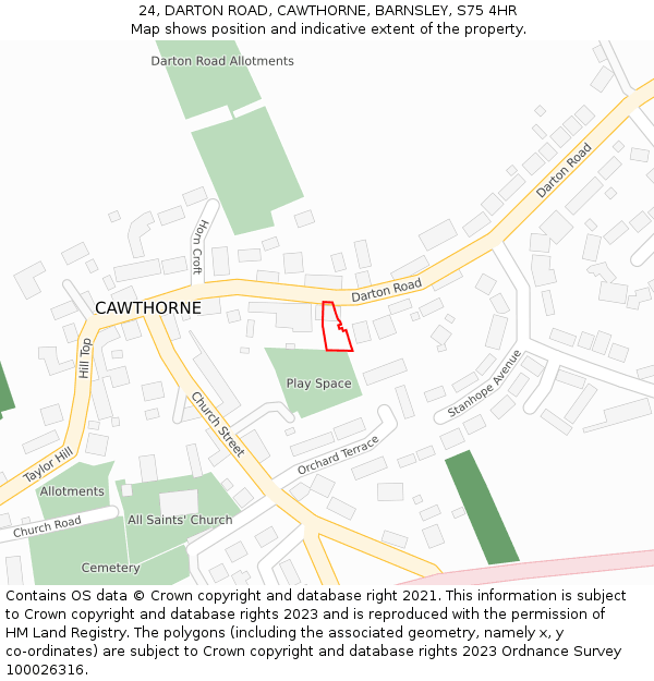 24, DARTON ROAD, CAWTHORNE, BARNSLEY, S75 4HR: Location map and indicative extent of plot