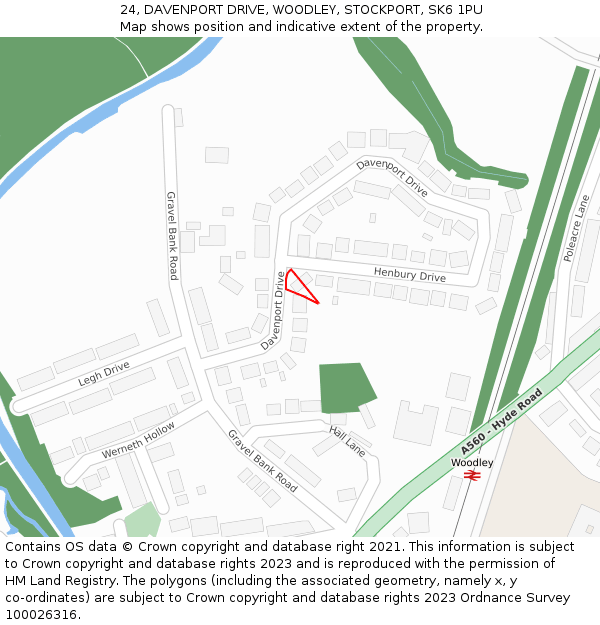 24, DAVENPORT DRIVE, WOODLEY, STOCKPORT, SK6 1PU: Location map and indicative extent of plot