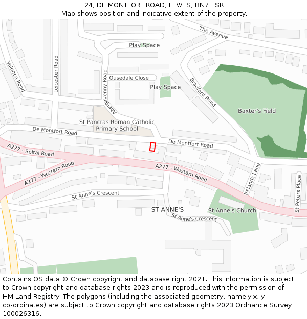 24, DE MONTFORT ROAD, LEWES, BN7 1SR: Location map and indicative extent of plot