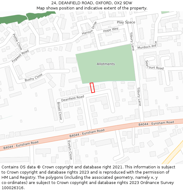 24, DEANFIELD ROAD, OXFORD, OX2 9DW: Location map and indicative extent of plot