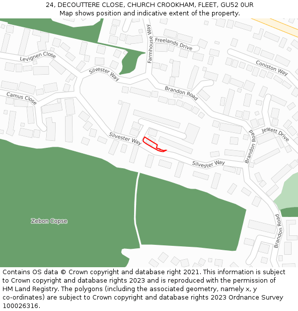 24, DECOUTTERE CLOSE, CHURCH CROOKHAM, FLEET, GU52 0UR: Location map and indicative extent of plot