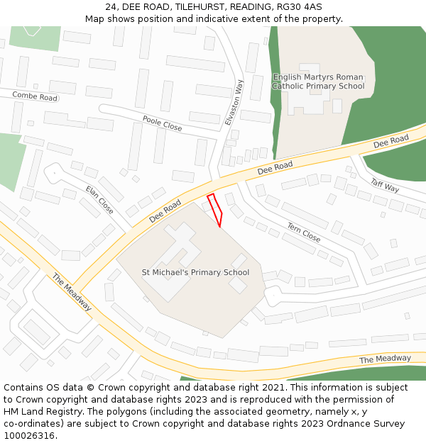 24, DEE ROAD, TILEHURST, READING, RG30 4AS: Location map and indicative extent of plot