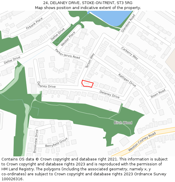 24, DELANEY DRIVE, STOKE-ON-TRENT, ST3 5RG: Location map and indicative extent of plot