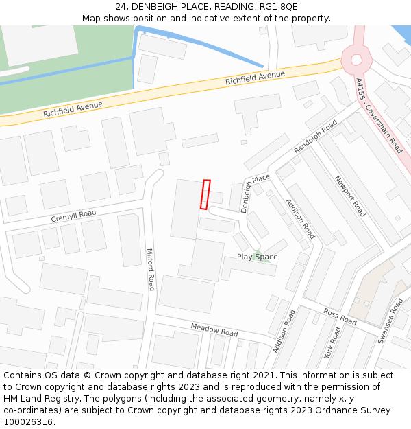 24, DENBEIGH PLACE, READING, RG1 8QE: Location map and indicative extent of plot